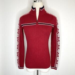 Alp N Rock Quarter Zip Nordic Sweater Womens Small Red Pullover Fair Isle